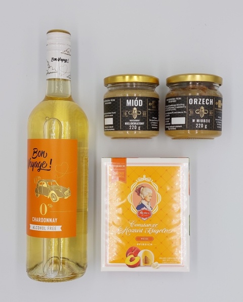 Elegancki kosz prezentowy „Słoneczna Elegancja” Wino 0%