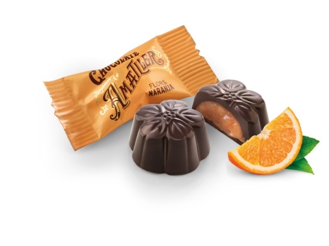 Praliny 70% Cacao z Nadzieniem Pomarańczowym Chocolate Amatller Barcelona Flors Naranja (72g)